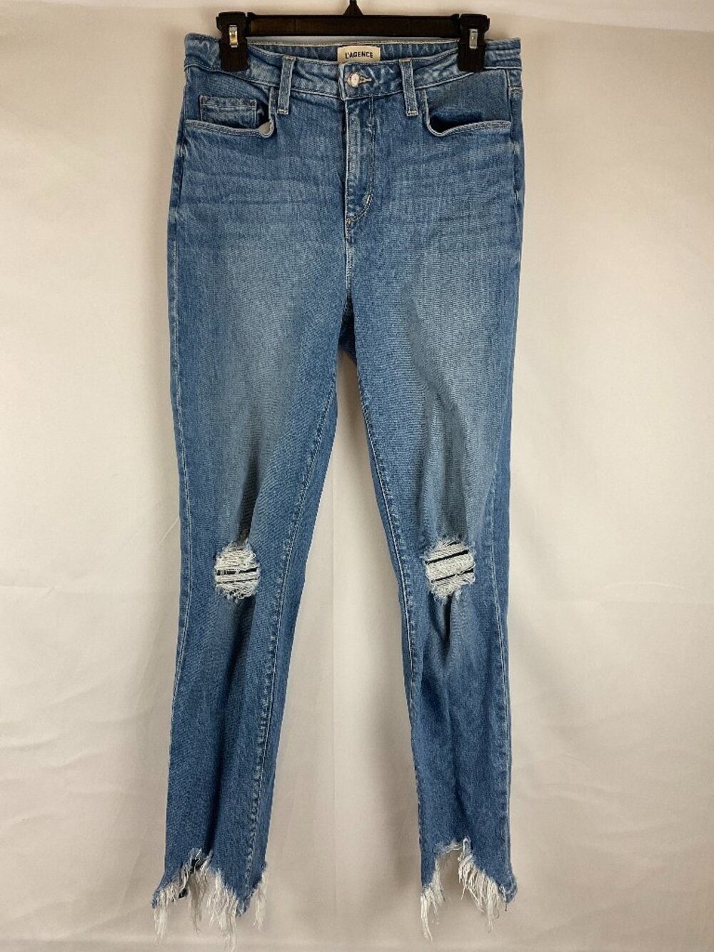 L'Agence High Line High Rise Straight Seneca Destruct Jeans 28 Blue Distressed
